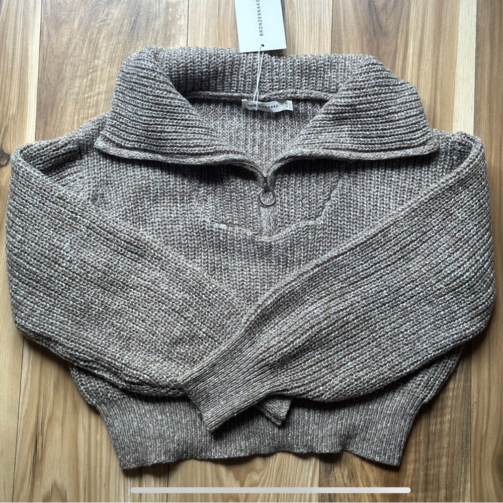 Brown Cowl Neck Sweater with Ribbed Knit Texture